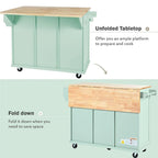 Black/Mint Green/White/Blue Drop-Leaf Rolling Kitchen Island Cart with Storage