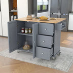 White / Black / Blue / Grey Blue Rolling Kitchen Island with Drop Leaf, 2 Doors & 3 Drawers, 1-Person Use