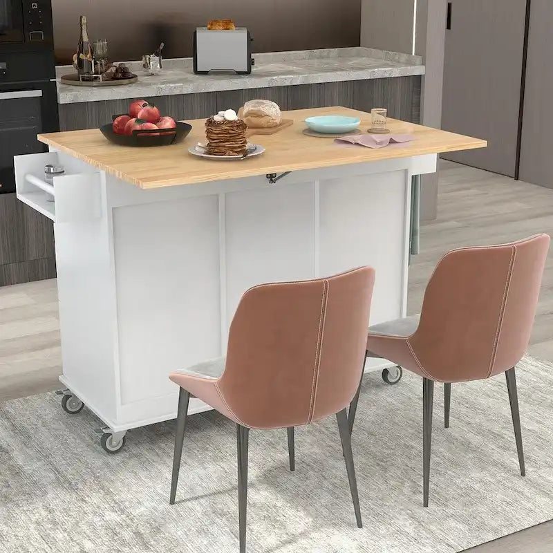White / Black / Blue / Grey Blue Rolling Kitchen Island with Drop Leaf, 2 Doors & 3 Drawers, 1-Person Use