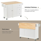 White / Black / Blue / Grey Blue Rolling Kitchen Island with Drop Leaf, 2 Doors & 3 Drawers, 1-Person Use