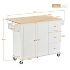 White / Black / Blue / Grey Blue Rolling Kitchen Island with Drop Leaf, 2 Doors & 3 Drawers, 1-Person Use