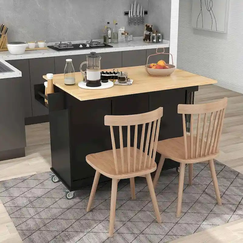 White / Black / Blue / Grey Blue Rolling Kitchen Island with Drop Leaf, 2 Doors & 3 Drawers, 1-Person Use