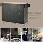 White / Black / Blue / Grey Blue Rolling Kitchen Island with Drop Leaf, 2 Doors & 3 Drawers, 1-Person Use