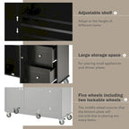 White / Black / Blue / Grey Blue Rolling Kitchen Island with Drop Leaf, 2 Doors & 3 Drawers, 1-Person Use