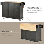 White / Black / Blue / Grey Blue Rolling Kitchen Island with Drop Leaf, 2 Doors & 3 Drawers, 1-Person Use