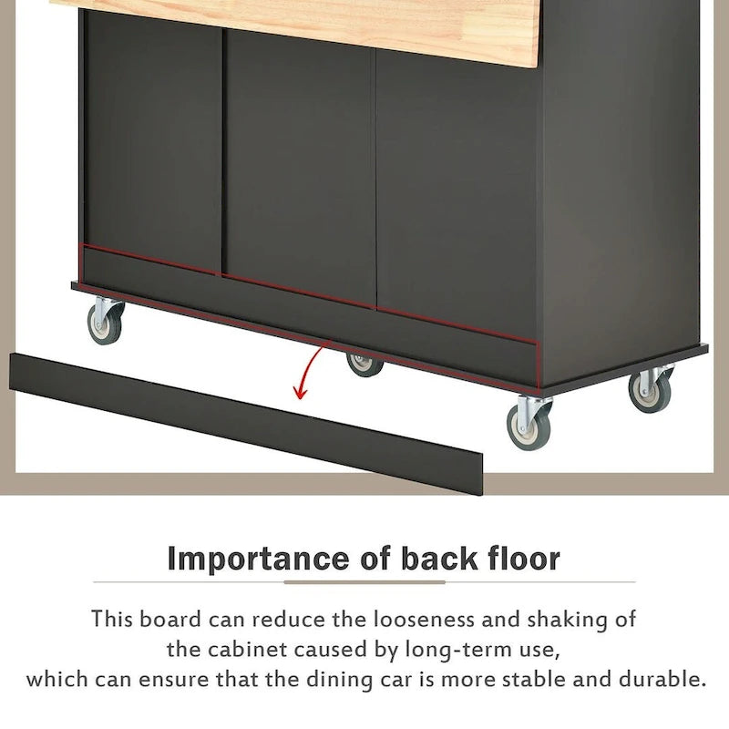 White / Black / Blue / Grey Blue Rolling Kitchen Island with Drop Leaf, 2 Doors & 3 Drawers, 1-Person Use