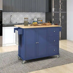 White / Black / Blue / Grey Blue Rolling Kitchen Island with Drop Leaf, 2 Doors & 3 Drawers, 1-Person Use
