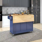 White / Black / Blue / Grey Blue Rolling Kitchen Island with Drop Leaf, 2 Doors & 3 Drawers, 1-Person Use