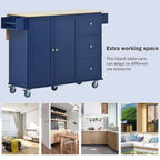 White / Black / Blue / Grey Blue Rolling Kitchen Island with Drop Leaf, 2 Doors & 3 Drawers, 1-Person Use