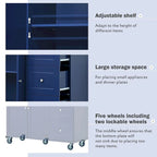 White / Black / Blue / Grey Blue Rolling Kitchen Island with Drop Leaf, 2 Doors & 3 Drawers, 1-Person Use