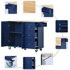 White / Black / Blue / Grey Blue Rolling Kitchen Island with Drop Leaf, 2 Doors & 3 Drawers, 1-Person Use