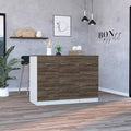 White / Dark Walnut Kitchen Island with 3 Drawers and Flexible Cabinet, for 1 Unit