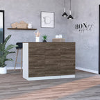 White / Dark Walnut Kitchen Island with 3 Drawers and Flexible Cabinet, for 1 Unit