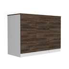 White / Dark Walnut Kitchen Island with 3 Drawers and Flexible Cabinet, for 1 Unit
