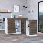 White / Dark Walnut Kitchen Island with 3 Drawers and Flexible Cabinet, for 1 Unit