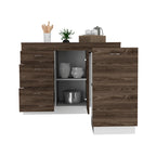 White / Dark Walnut Kitchen Island with 3 Drawers and Flexible Cabinet, for 1 Unit