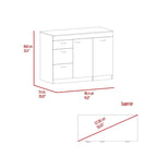 White / Dark Walnut Kitchen Island with 3 Drawers and Flexible Cabinet, for 1 Unit