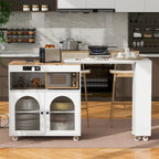 Grey-blue / Navy Blue / White Rolling Kitchen Island with Extended Table, for 1 Person, on Wheels