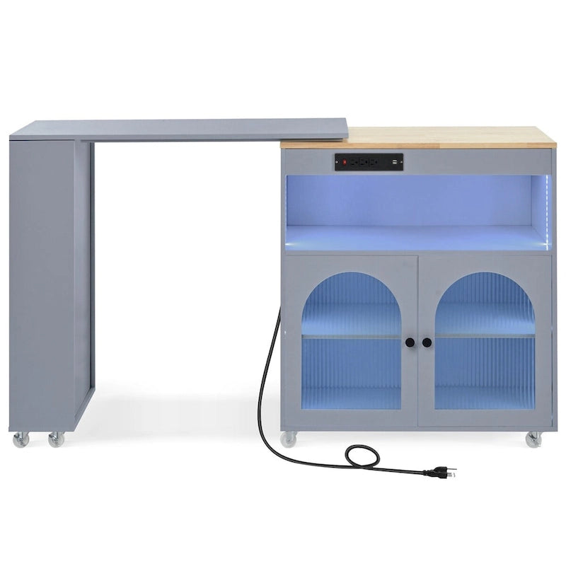 Grey-blue / Navy Blue / White Rolling Kitchen Island with Extended Table, for 1 Person, on Wheels