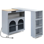 Grey-blue / Navy Blue / White Rolling Kitchen Island with Extended Table, for 1 Person, on Wheels
