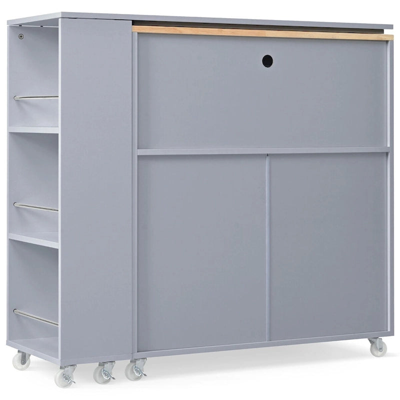 Grey-blue / Navy Blue / White Rolling Kitchen Island with Extended Table, for 1 Person, on Wheels