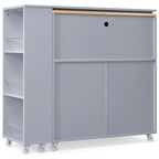 Grey-blue / Navy Blue / White Rolling Kitchen Island with Extended Table, for 1 Person, on Wheels