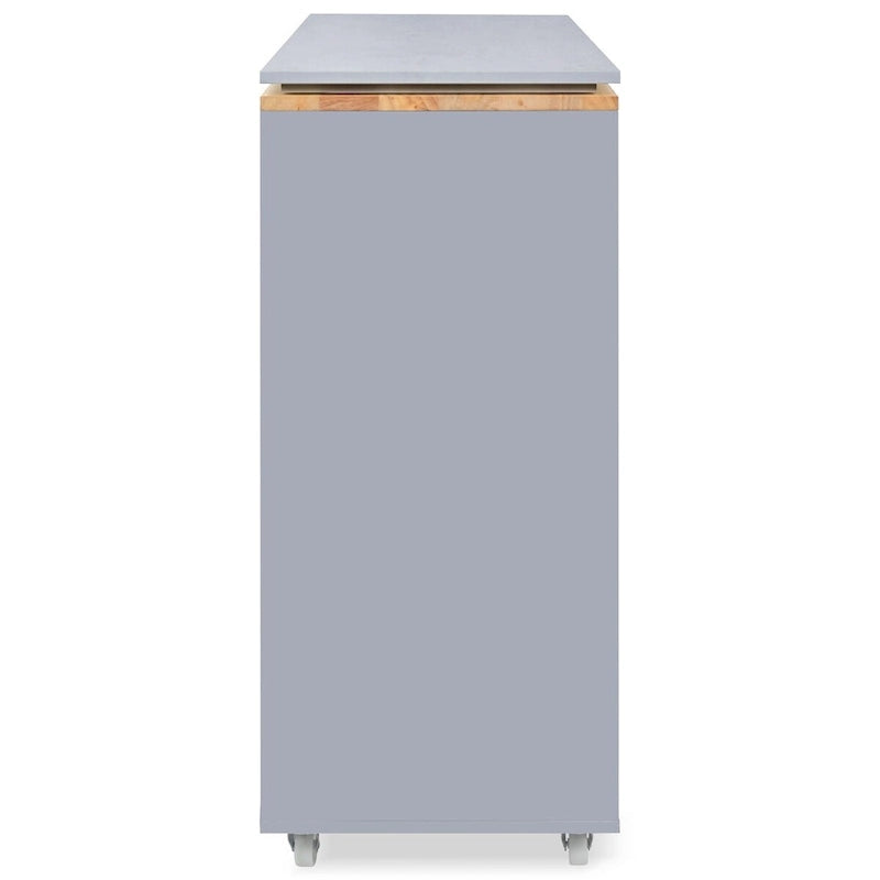 Grey-blue / Navy Blue / White Rolling Kitchen Island with Extended Table, for 1 Person, on Wheels