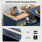Grey-blue / Navy Blue / White Rolling Kitchen Island with Extended Table, for 1 Person, on Wheels