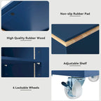 Grey-blue / Navy Blue / White Rolling Kitchen Island with Extended Table, for 1 Person, on Wheels