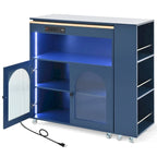 Grey-blue / Navy Blue / White Rolling Kitchen Island with Extended Table, for 1 Person, on Wheels