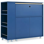 Grey-blue / Navy Blue / White Rolling Kitchen Island with Extended Table, for 1 Person, on Wheels
