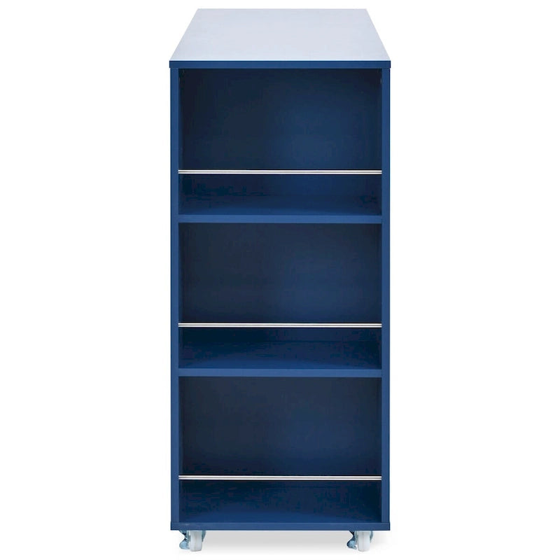 Grey-blue / Navy Blue / White Rolling Kitchen Island with Extended Table, for 1 Person, on Wheels