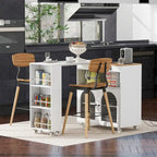 Grey-blue / Navy Blue / White Rolling Kitchen Island with Extended Table, for 1 Person, on Wheels