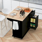 Black / White / Grey+Blue Rolling Kitchen Island with Drop Leaf, 2-Door Cabinet & 2 Drawers