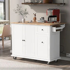Black / White / Grey+Blue Rolling Kitchen Island with Drop Leaf, 2-Door Cabinet & 2 Drawers