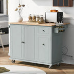 Black / White / Grey+Blue Rolling Kitchen Island with Drop Leaf, 2-Door Cabinet & 2 Drawers