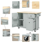 Black / White / Grey+Blue Rolling Kitchen Island with Drop Leaf, 2-Door Cabinet & 2 Drawers