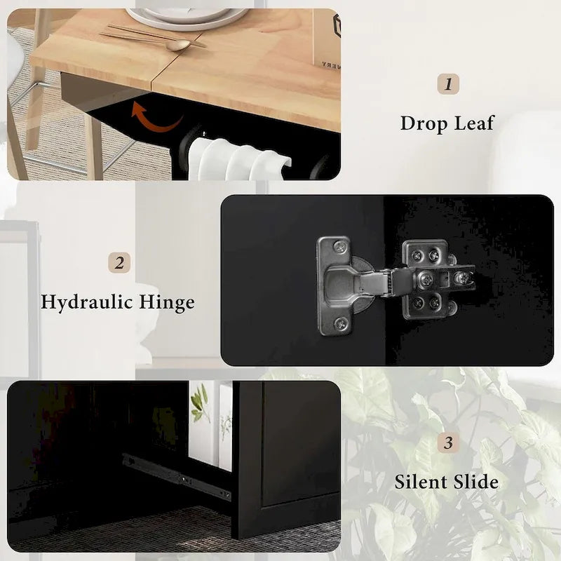 Black / White / Grey+Blue Rolling Kitchen Island with Drop Leaf, 2-Door Cabinet & 2 Drawers