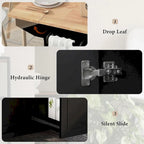 Black / White / Grey+Blue Rolling Kitchen Island with Drop Leaf, 2-Door Cabinet & 2 Drawers
