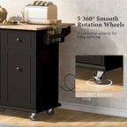 Black / White / Grey+Blue Rolling Kitchen Island with Drop Leaf, 2-Door Cabinet & 2 Drawers