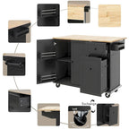 Black / White / Grey+Blue Rolling Kitchen Island with Drop Leaf, 2-Door Cabinet & 2 Drawers