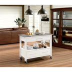 White Stainless Steel Top Kitchen Cart, Freestanding, 1-Person Use