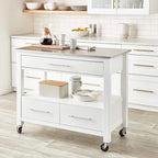 White Stainless Steel Top Kitchen Cart, Freestanding, 1-Person Use