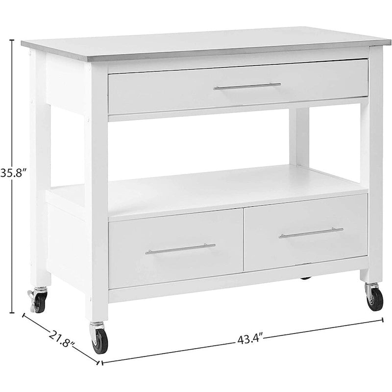 White Stainless Steel Top Kitchen Cart, Freestanding, 1-Person Use