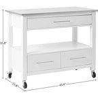 White Stainless Steel Top Kitchen Cart, Freestanding, 1-Person Use