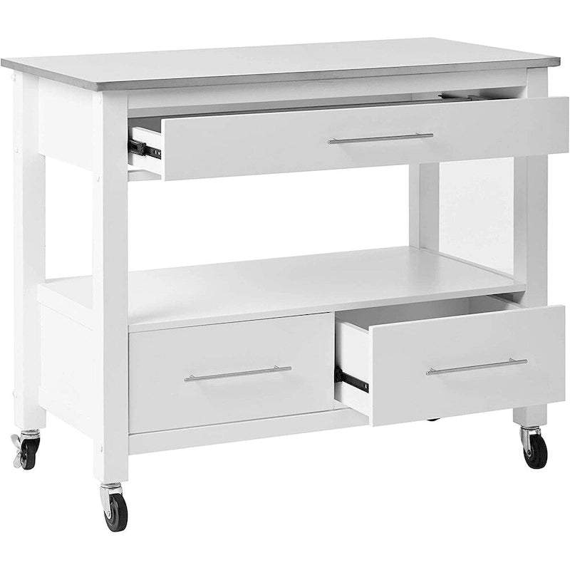 White Stainless Steel Top Kitchen Cart, Freestanding, 1-Person Use