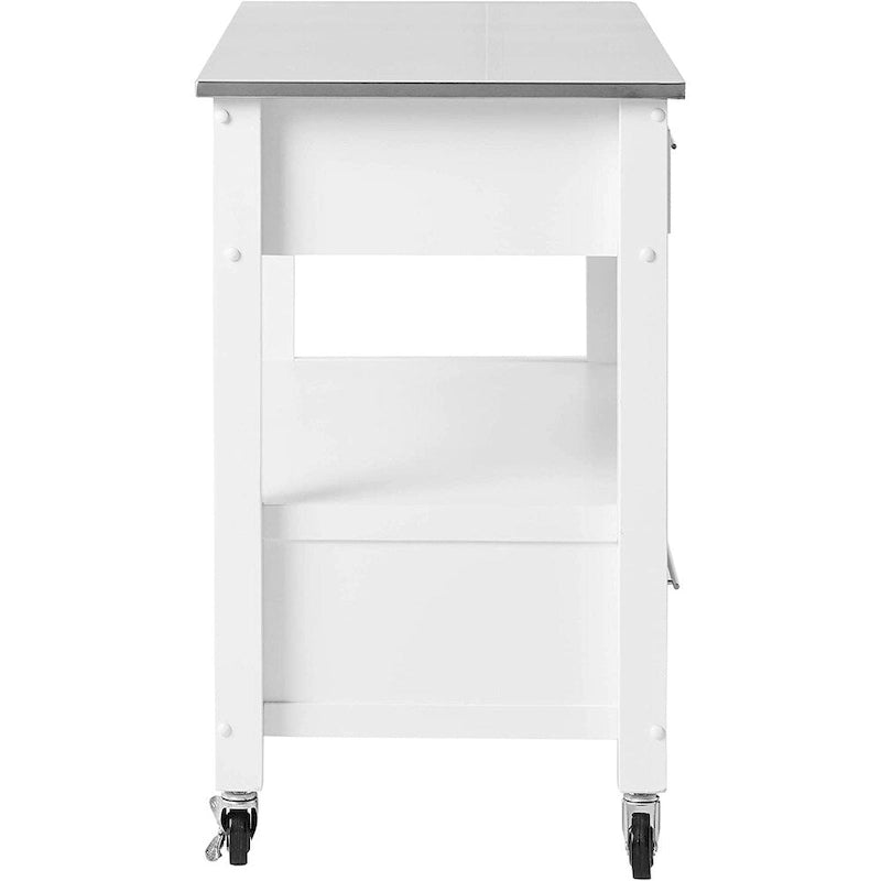 White Stainless Steel Top Kitchen Cart, Freestanding, 1-Person Use