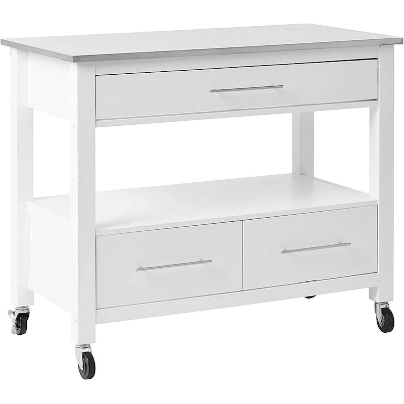 White Stainless Steel Top Kitchen Cart, Freestanding, 1-Person Use