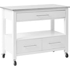 White Stainless Steel Top Kitchen Cart, Freestanding, 1-Person Use