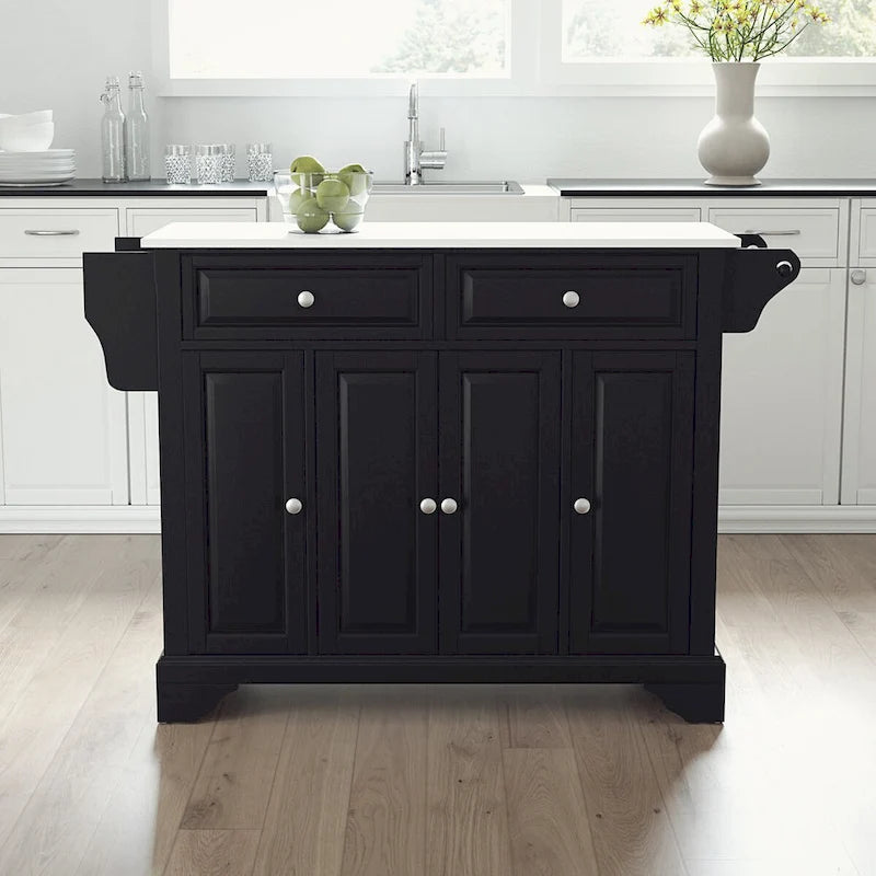 Black Granite Top Stationary Kitchen Island